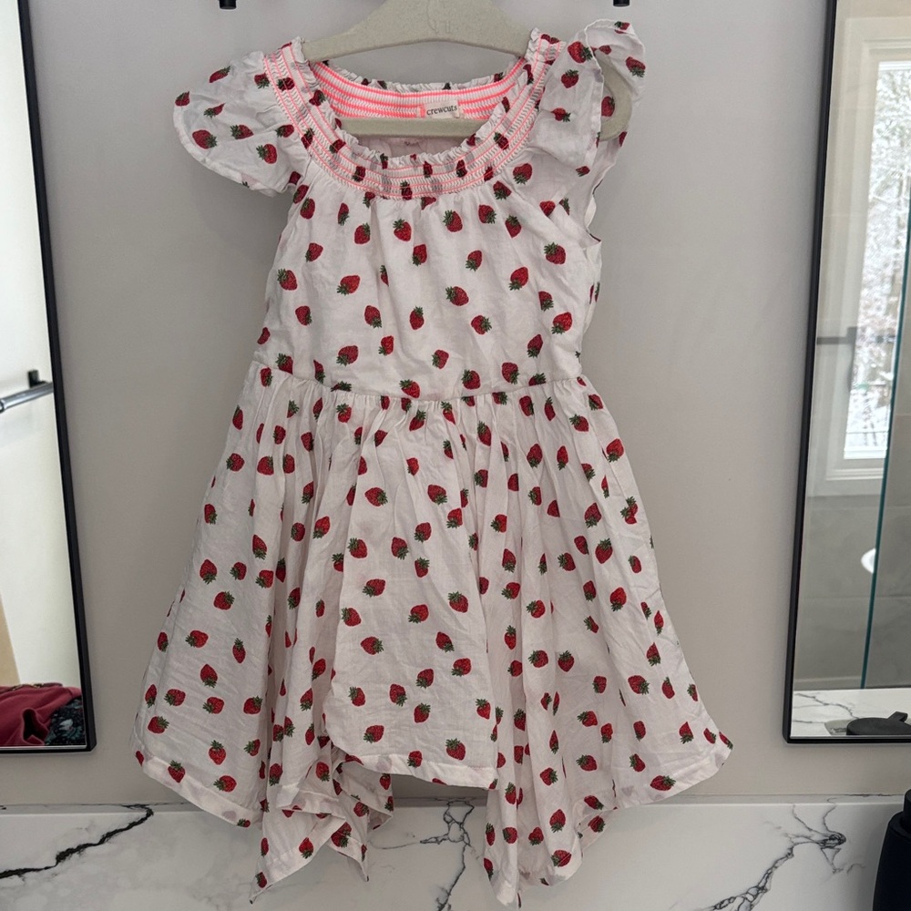 Crewcuts White Dress with Strawberry Print